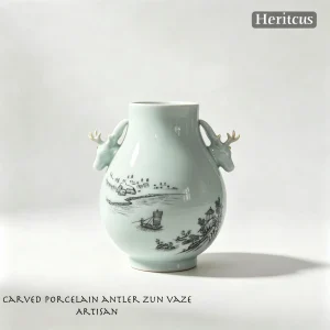 Hand-painted antler zun vase with sailing boat, symbol of smooth sailing and safe journey, by Heritage & Craft.