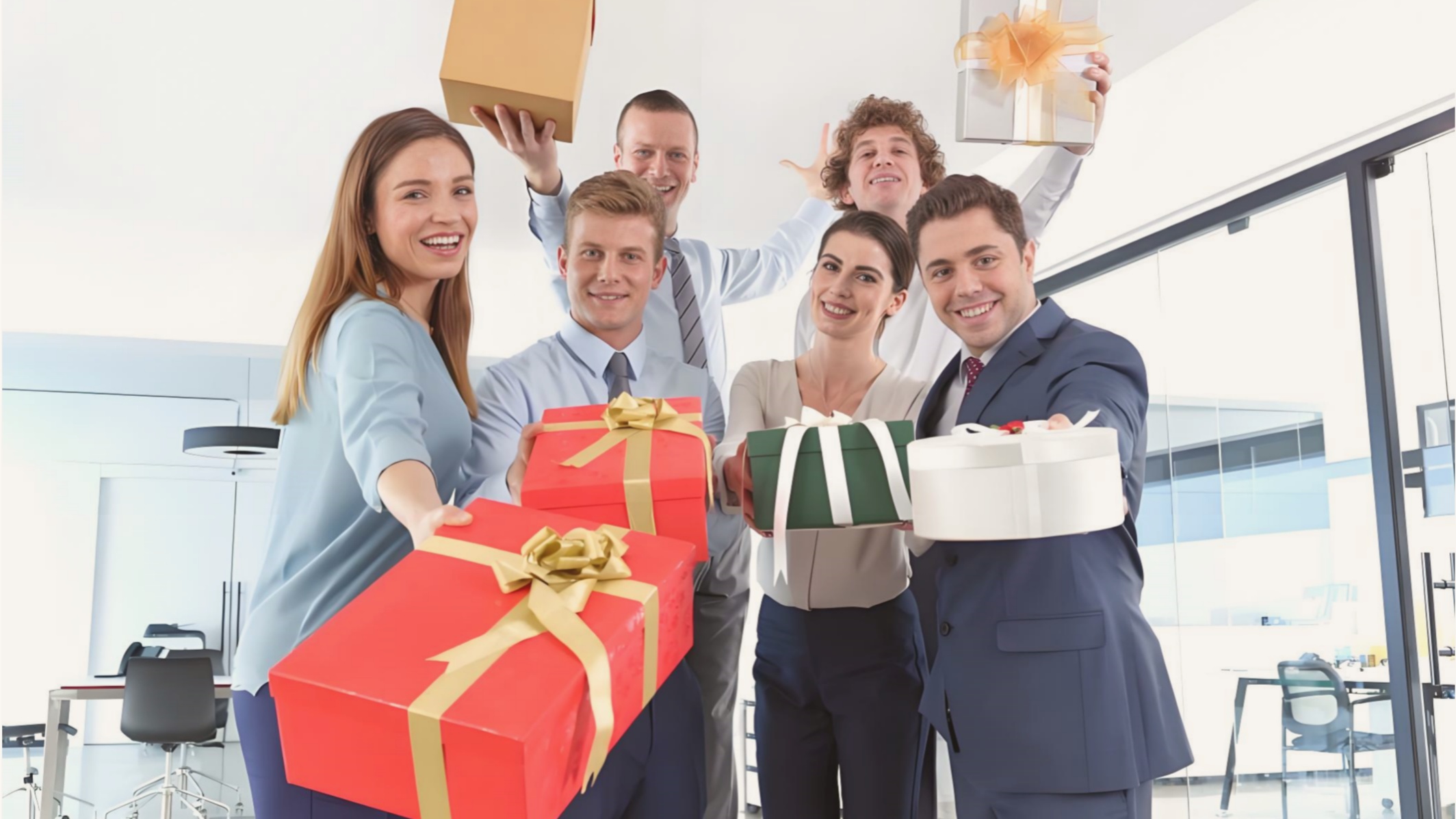 Gift boxes with elegant wrapping on a wooden table