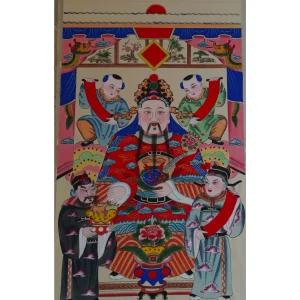 Hand-painted Chinese Civil God of Wealth painting, traditional folk art,