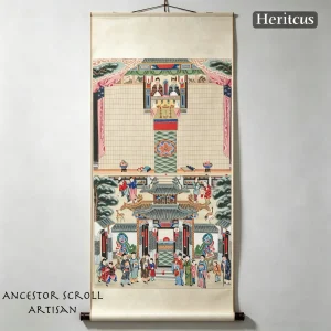 Hand-painted Gaomi Puhui family ancestor shrine scroll, honoring ancestral heritage, by Heritage & Craft.