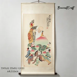 Hand-painted Gaomi Puhui shoulao,shouxing, Three Star Gods Fu Lu Shou, symbol of fortune, prosperity and longevity, by BenecustCraft.