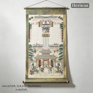 Master-level hand-painted Chinese ancestor shrine scroll, family genealogy painting for ancestral worship, traditional folk art, by Heritage & Craft.
