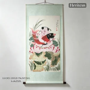 Master-level hand-painted Gaomi Puhui lucky boy painting, traditional Chinese folk art with auspicious symbols, by Heritage & Craft.