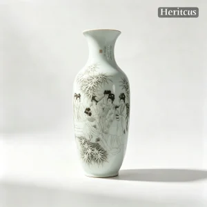 Master-level Luqing ceramic carved large vase with Dream of the Red Chamber figures, overall view of celadon porcelain art, by Heritage & Craft.
