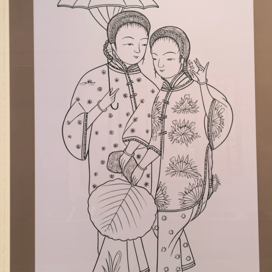 Gaomi Puhui charcoal draft sketch on paper, showing initial outline created with burnt willow stick, traditional Chinese folk art process, by Heritage & Craft.
